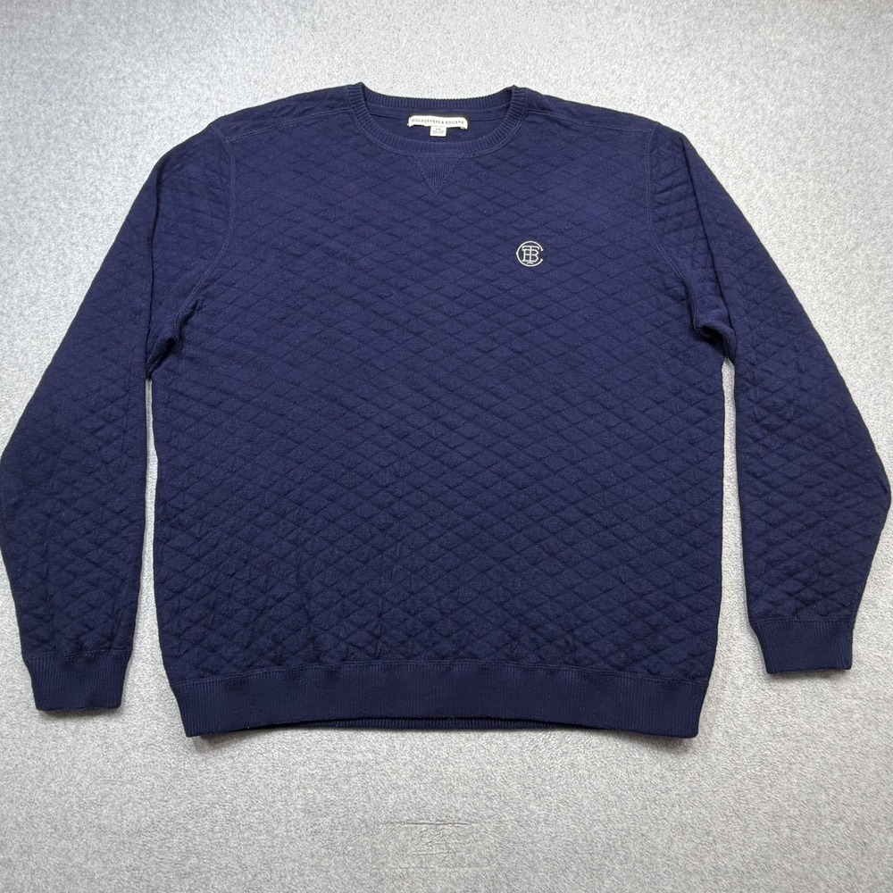 Holderness & Bourne Ward Sweater Mens XXL Navy Quilted Cotton Crewneck Pullover